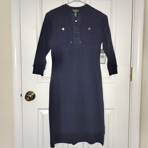 LRL Lauren Jeans Cotton Navy Casual Pocket Dress P